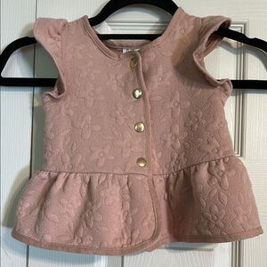JOIE Size 24 Months Textured Floral Baby Vest Top Gold Accents Dusty Rose